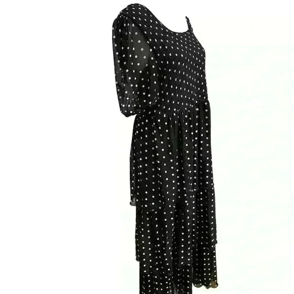 Madison + Hudson Tiered Flowy Dress Size M Black White Polka Dot Stretch Maxi - Picture 7 of 14